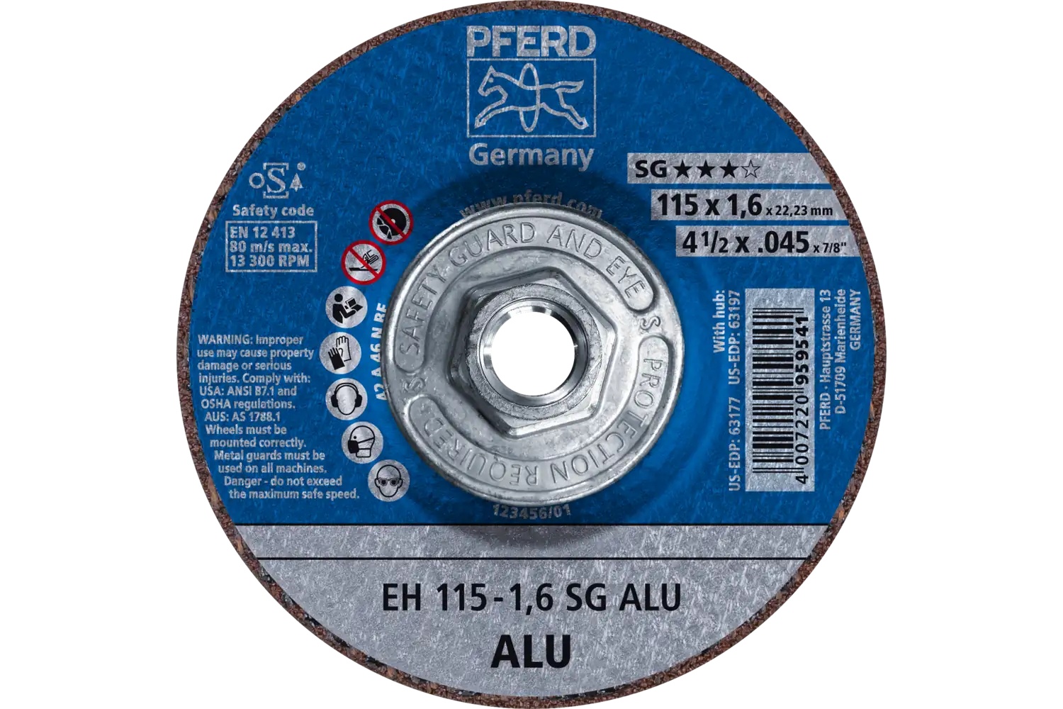 Picture of Pferd Cut-Off Wheel, 4-1/2" X .045 X 5/8-11, Sg Alu, T27, Aluminum Oxide